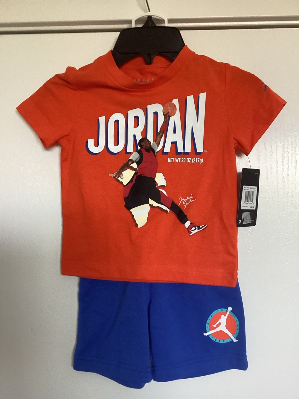 Jordan 2pc Orange Shirt Royal Blue Shorts Set